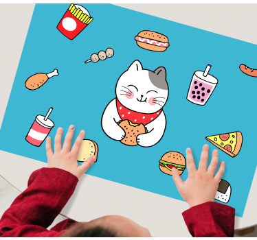 Individual mesa infantil gato lindo comiendo - TenVinilo