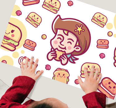 Individual mesa infantil niño feliz disfrutando hamburguesas - TenVinilo