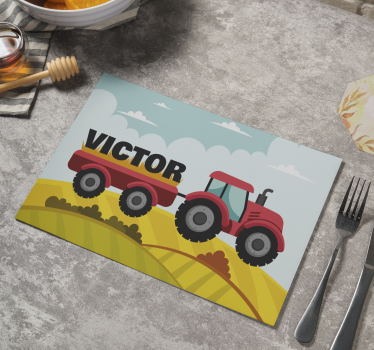 Individual mesa personalizable Colorido tractor y nombre - TenVinilo