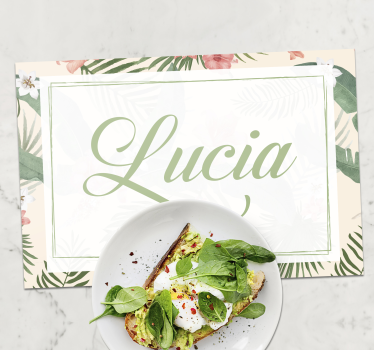 Individual mesa personalizable diseño floral con nombre - TenVinilo