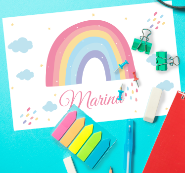Individual mesa personalizable Lindo arcoiris y nubes en colores  - TenVinilo