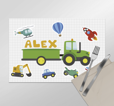 Mantel individual personalizable transportes dibujos animados - TenVinilo