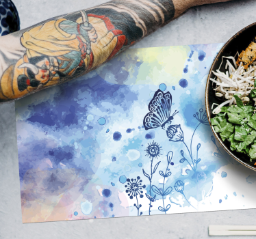 Individual original mesa patrón floral mariposa - TenVinilo
