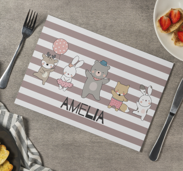 Individual para mesa con nombre Animales bailando con nombre - TenVinilo