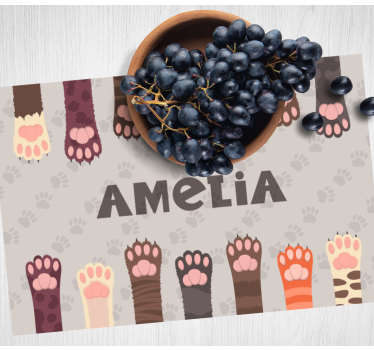 Individual para mesa con nombre Patas de gatos multicolores espon - TenVinilo