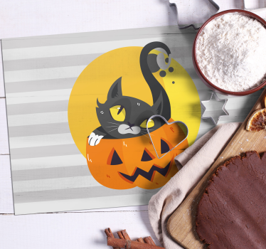 Mantel individual infantil calabaza y gato negro - TenVinilo