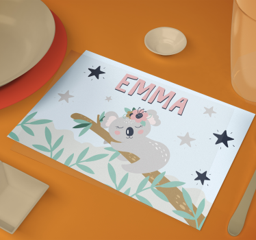 Mantel individual niños Lindo koala para niña con nombre - TenVinilo