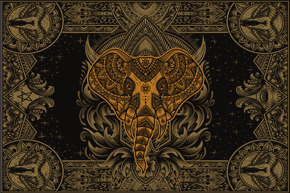 Individual original mesa motivo de elefante intrincado - TenVinilo