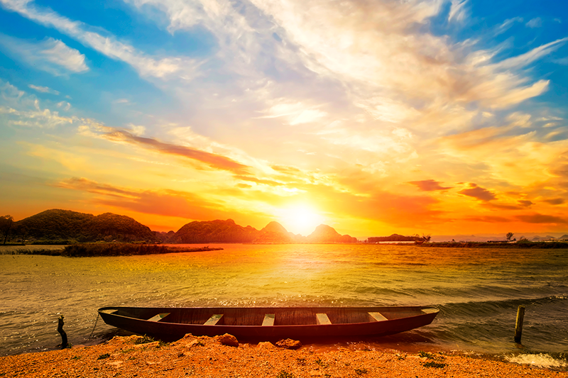 Individual mesa moderno atardecer sobre el río - TenVinilo