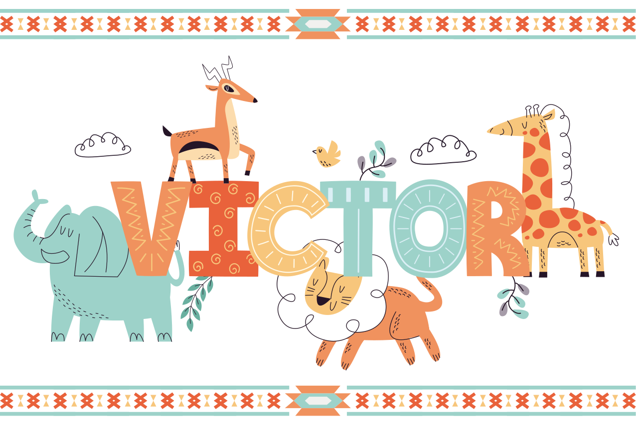 Individual mesa infantil arte con nombres de animales - TenVinilo