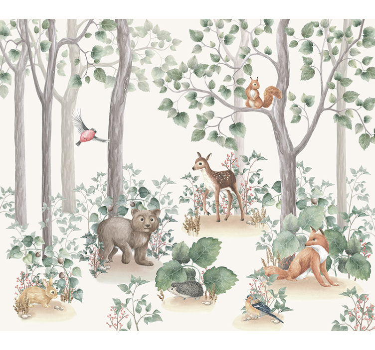 Papel mural para bebé animales en el bosque - TenVinilo