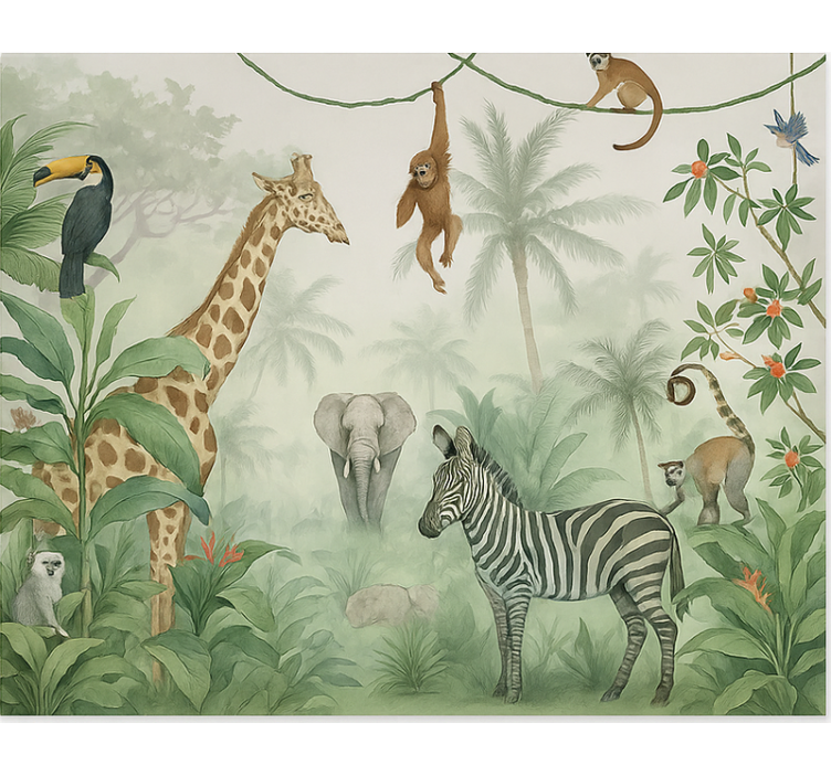 Papel mural dormitorio juvenil elegantes animales de safari - TenVinilo