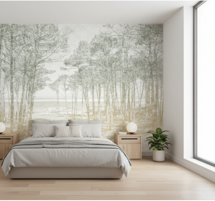 Papel mural bosque orilla vintage - TenVinilo