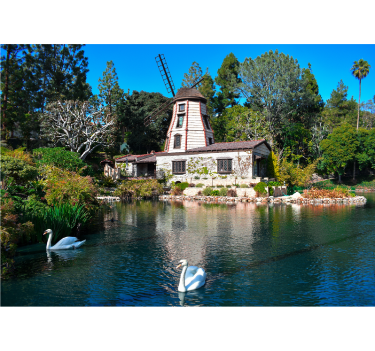 Papel mural paisajes encantador refugio de molino de viento - TenVinilo