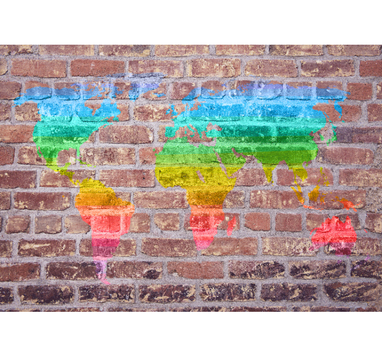 Mural mapamundi graffiti colorido en ladrillo - TenVinilo