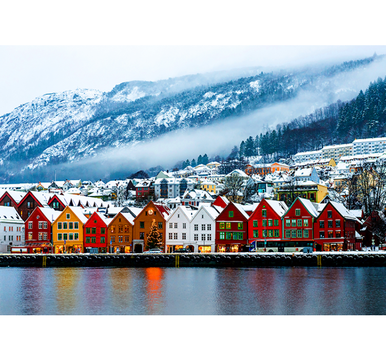 Papel mural ciudades coloridas casas frente al mar - TenVinilo