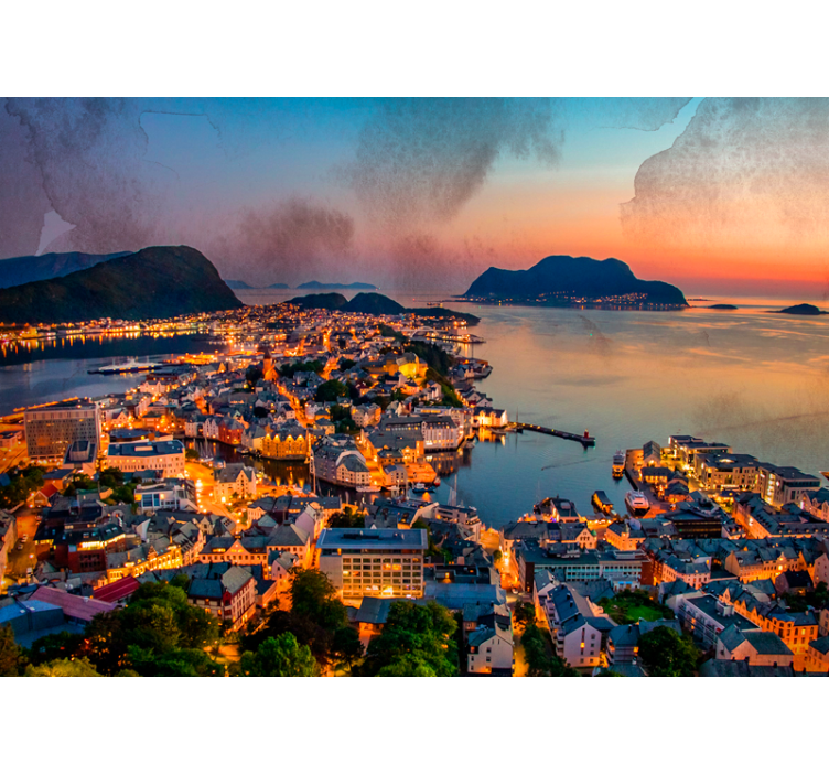 Fotomural ciudad Ålesund ciudad noruega nieve - TenVinilo