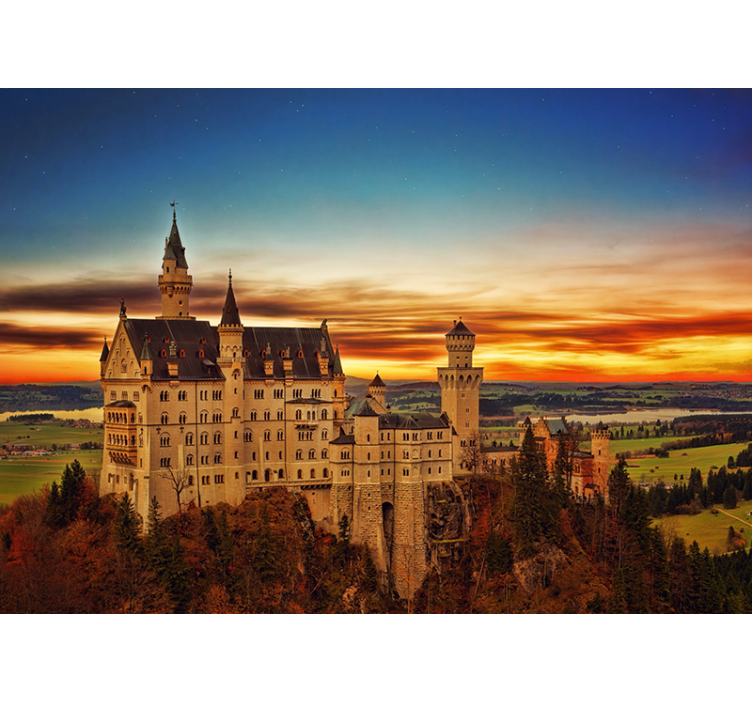 Papel mural ciudades castillo de neuschwanstein al atardecer - TenVinilo