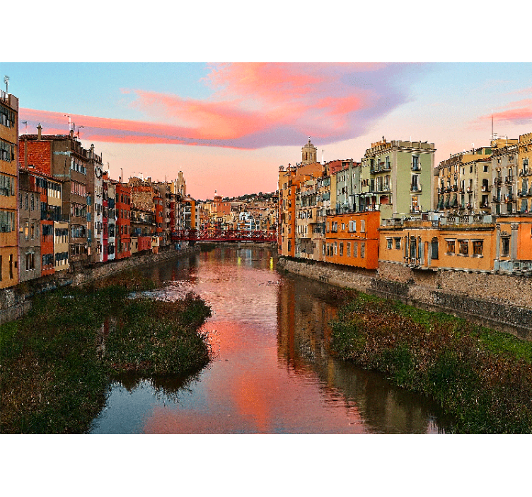 Papel mural ciudades girona atardecer en el río - TenVinilo