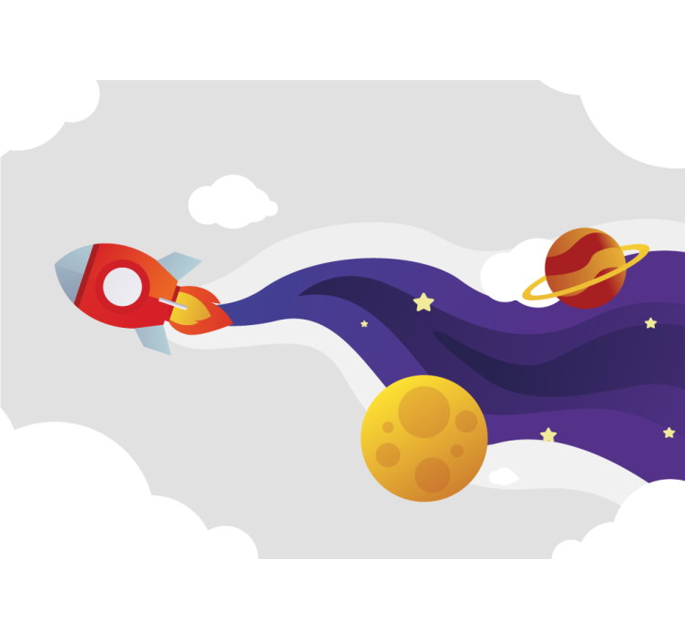 Papel mural fantasía naves espaciales y cuerpos celestes - TenVinilo