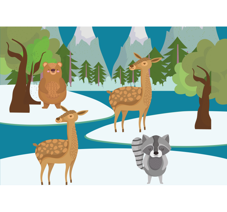 Papel mural infantil escena de animales del bosque dibujada - TenVinilo