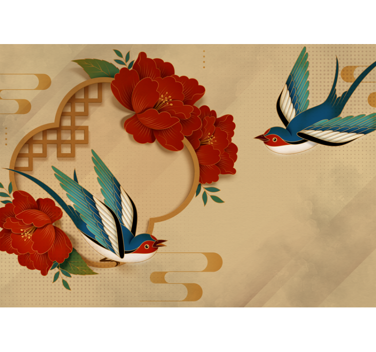 Papel mural flores golondrina y flores - TenVinilo