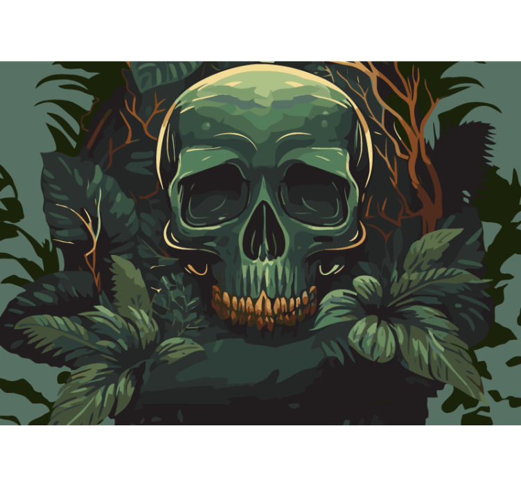 Fotomural calavera verde con hojas - TenVinilo