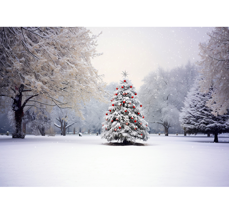 Fotomural árbol navideño en la nieve - TenVinilo