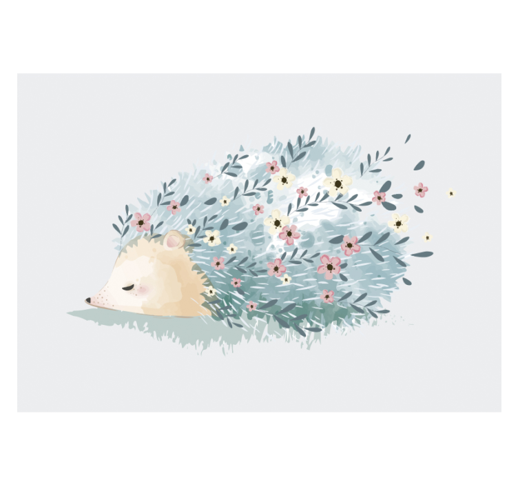 Fotomural infantil erizo y flores estilo nórdico - TenVinilo