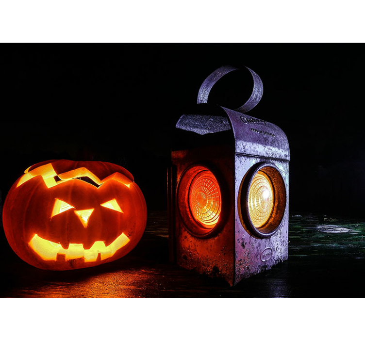 Papel mural halloween linterna jack-o'-lantern - TenVinilo
