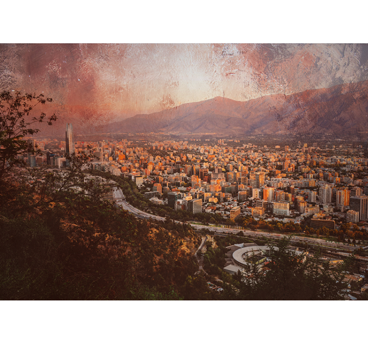 Fotomural ciudad Ciudad de santiago en la puesta del sol - TenVinilo