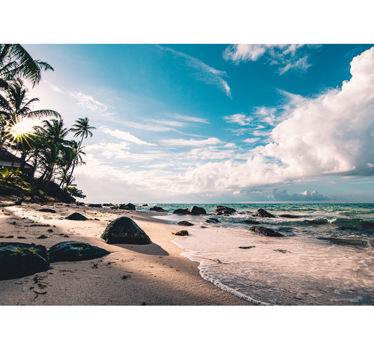 Papel mural mar puesta de sol en una playa tropical - TenVinilo