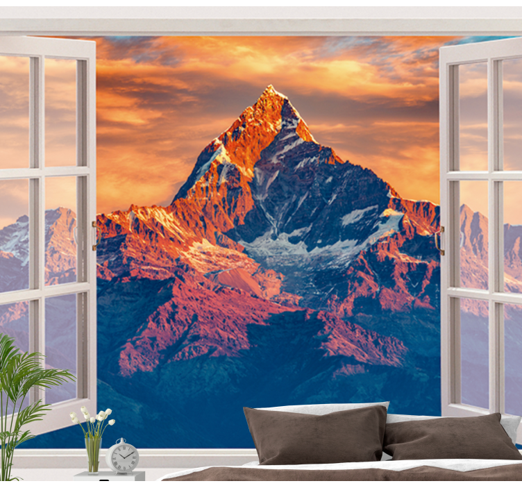 Fotomural 3D ventana picos de las montañas - TenVinilo