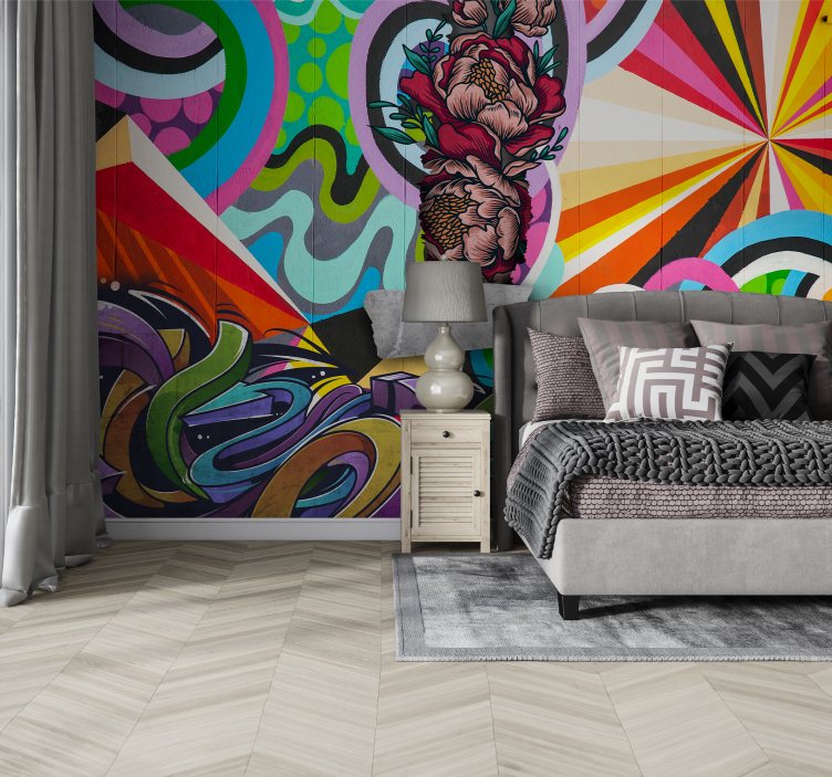 Fotomural arte urbano graffiti con flor - TenVinilo