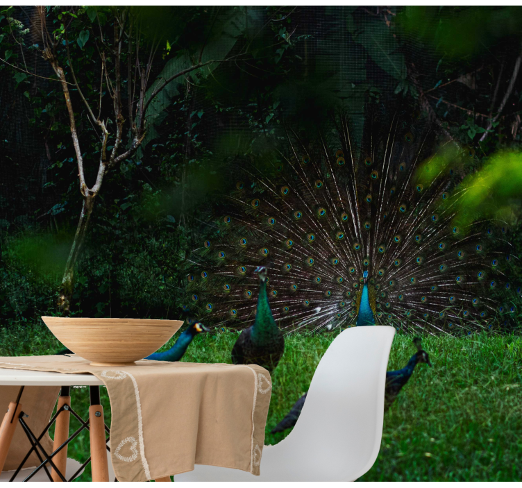 Fotomural naturaleza Pavos reales en el paisaje - TenVinilo