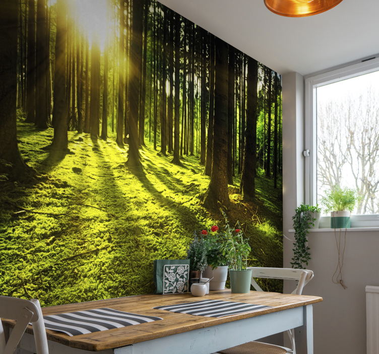 Papel pintado paisaje verde arbolado - TenVinilo