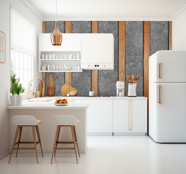 Fotomural tablas de madera sobre concreto - TenVinilo