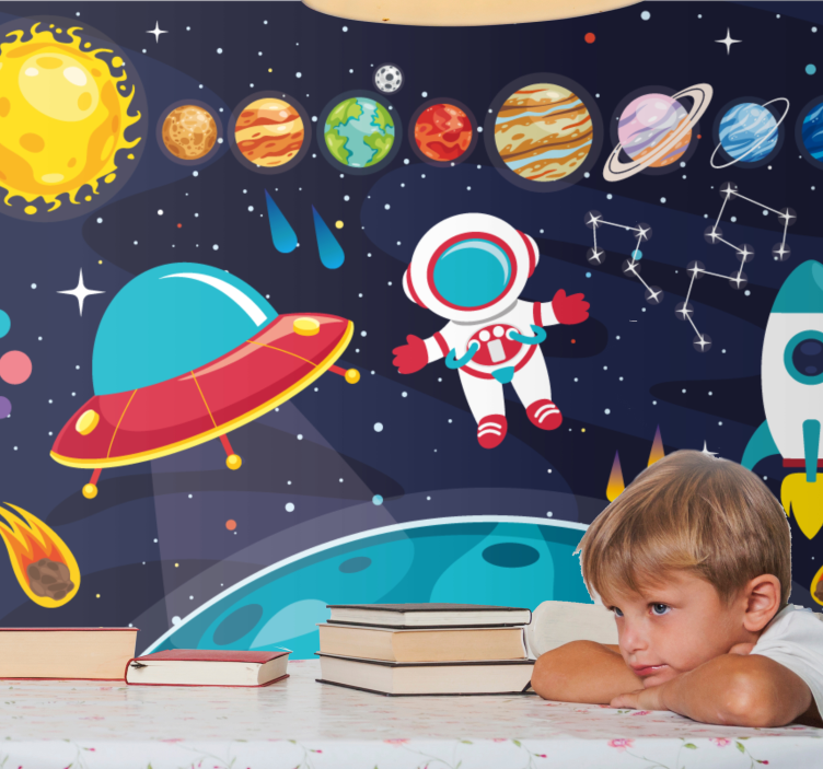 Mural infantil Dibujos animados diferentes símbolos de astronauta - TenVinilo