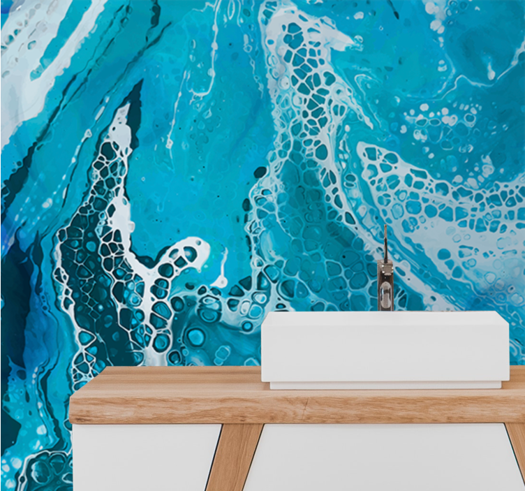 Fotomural baño Efecto mármol líquido azul claro - TenVinilo