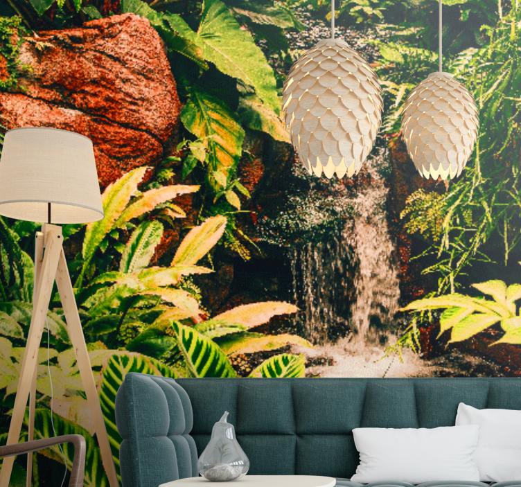 Mural para salón Paisaje de selva y hojas - TenVinilo