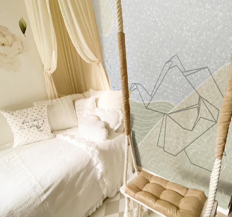 Papel mural infantil diseño de elefantes japoneses - TenVinilo