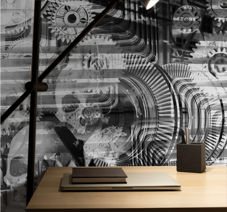 Mural abstracto patrones de calaveras mecánicas - TenVinilo