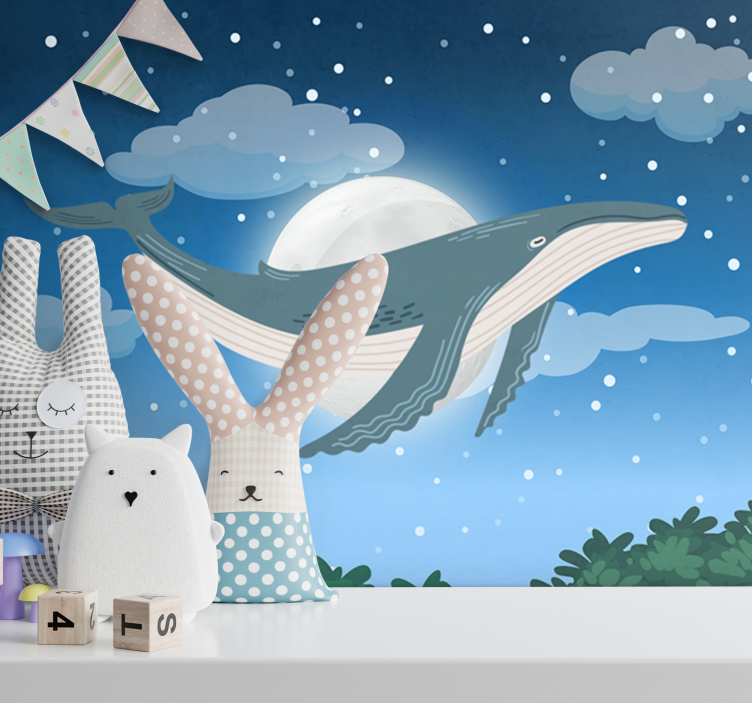 Mural de animales ballena bajo la luz de la luna - TenVinilo