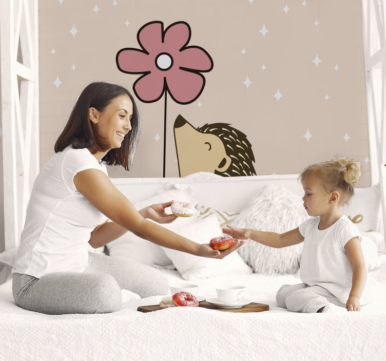 Mural de animales erizo y flor - TenVinilo