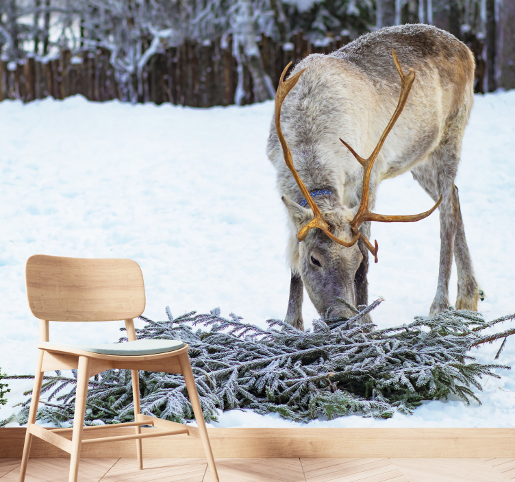 Mural de animales renos en la nieve - TenVinilo