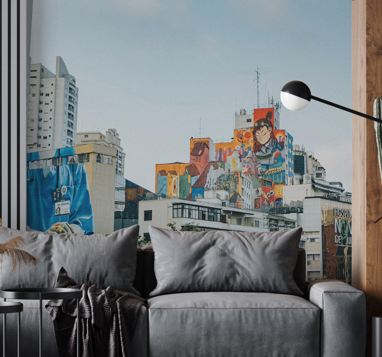 Mural graffiti pared urbana vibrante - TenVinilo