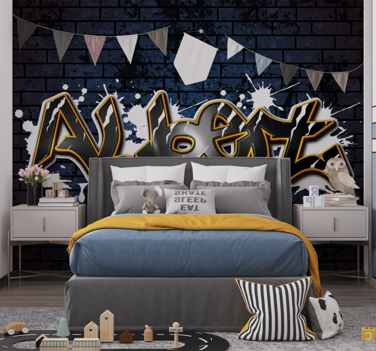 Fotomural juvenil pared de ladrillo con nombre - TenVinilo