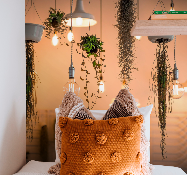 Mural para habitaciones Bombillas colgantes con plantas. - TenVinilo