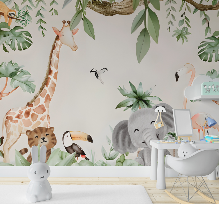 Papel mural animales sabana infantil - TenVinilo