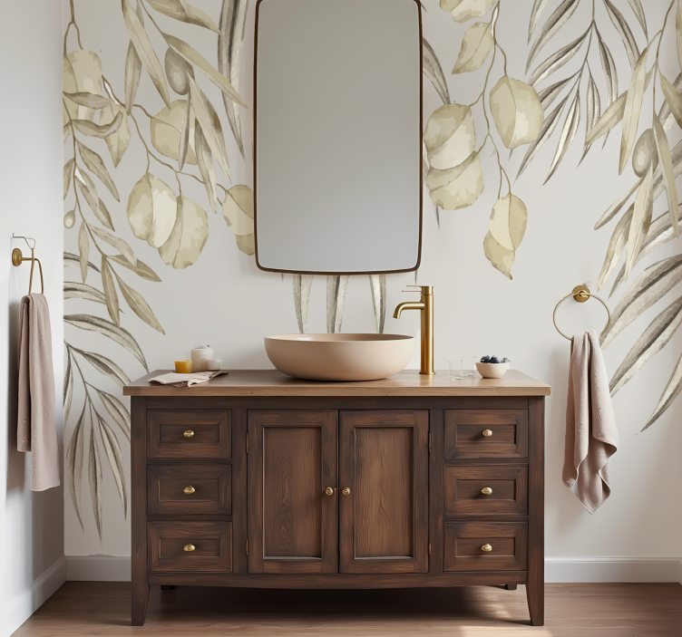 Papel mural baño palma beige suave - TenVinilo